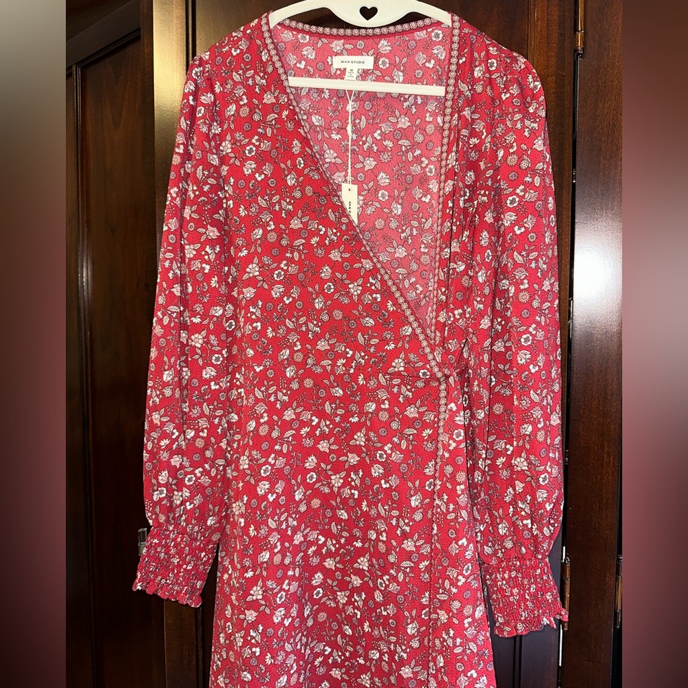 Red Floral Wrap Dress